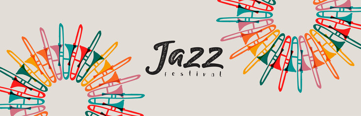 Jazz festival trumpet instrument doodle banner