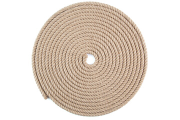 spiral flat coil of natural Jute Hessian Rope Cord Braided Twisted isolated on white background - obrazy, fototapety, plakaty