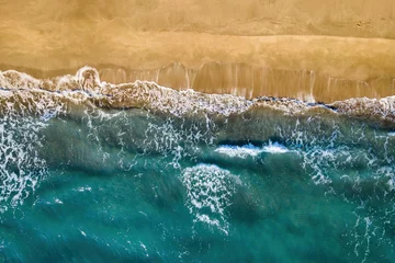 Foto op Canvas Aerial view of Patara beach, top down view of clear turquoise sea and waves on beach © Leonid