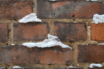 old brick wall with snow