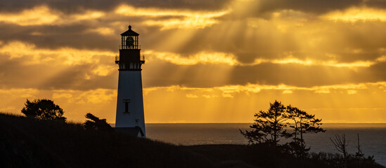 The Yaquina Head Lighthouse at Sunset near Newport on the Oregon coast