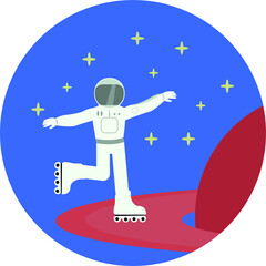 an astronaut on a roller skates around the planet's orbit