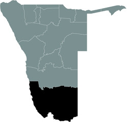 Black highlighted location map of the Namibian Karas region inside gray map of the Republic of Namibia