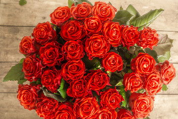 A lush bouquet of fresh red roses