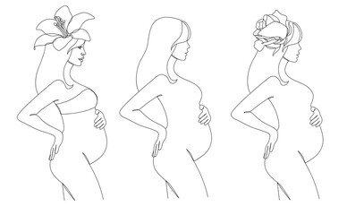 Pregnant woman in a hand drawn line art style.