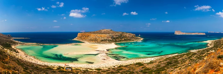 Foto op Canvas Amazing beach with turquoise water at Balos Lagoon and Gramvousa in Crete, Greece. Cap tigani in the center. Balos beach on Crete island, Greece. Landscape of Balos beach at Crete island in Greece. © daliu