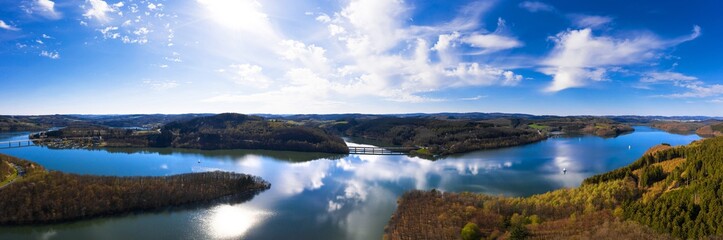 the bigge lake in germany in spring from above as a high definition panorama