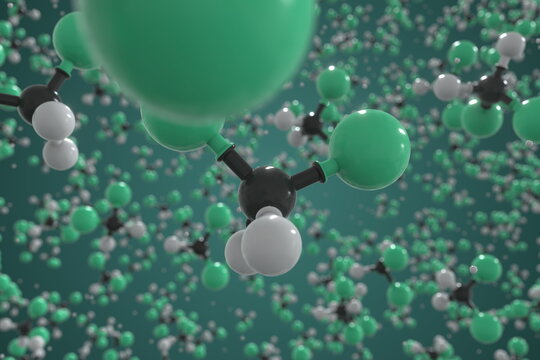 Molecule of difluoromethane, ball-and-stick molecular model. Scientific 3d rendering