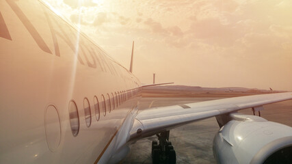 Riyadh,Saudi Arabia - March 01 2020 :Saudi Arabian Plane preparing for take off at Riyadh King...