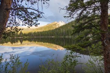 Mirror image reflections in Bear Lake, Rocky Mountains National Park, Colorado