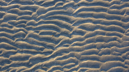 Natural sand pattern on flat sandy beach during low tide.