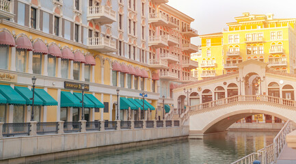 Doha,Qatar- 30 March 2020: Qanat Quartier luxury apartment in Pearl, Qatar.