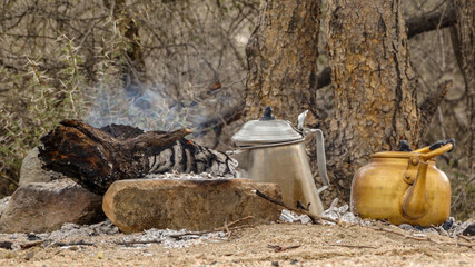 Arabic coffee on a wood fire
