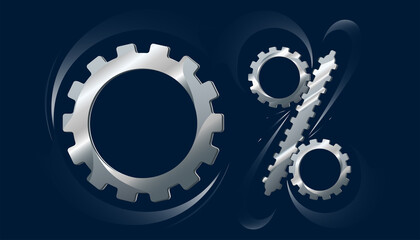 Steel zero gearwheel with gear percent on the dark blue background
