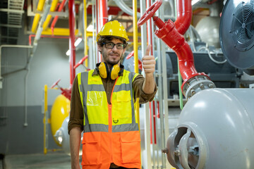 Electrical engineer checking and maintenance equipment condenser Water pump in electrical energy...