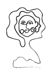 Woman face in one line art style. Abstract minimal female portrait. Vector illustration for t-shirt, print design, covers, web