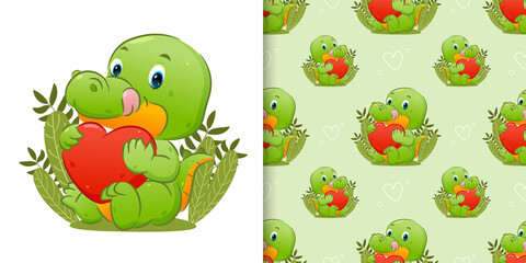 Obraz premium The seamless of the happy crocodile is sitting and holding the cute heart