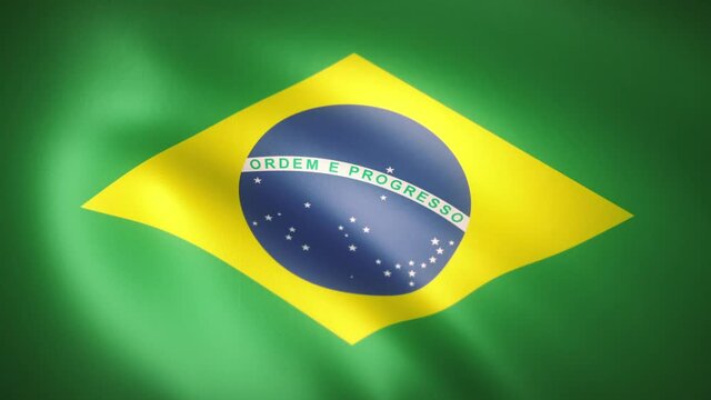 風にはためくブラジル国旗のループCG映像