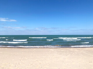Fototapeta na wymiar View of Lake Michigan from beach at Indiana Dunes National Park lakeshore - Chesterton, IN USA