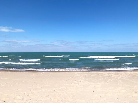 View of Lake Michigan from beach at Indiana Dunes National Park lakeshore - Chesterton, IN USA