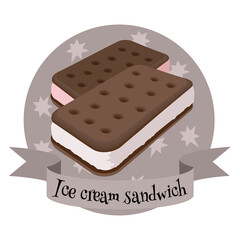 Ice cream sandwich american frozen dessert. Decorative vector illustration.