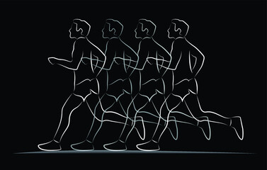 White on black silhouette of runners as in a race