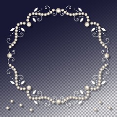 Vintage pearl frame vector illustration. Pearl frame with decorative elements isolated on transparent background. Luxury pearl border and corner for wedding, decoration, banners, cards or invitation