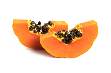 Papaya ripe slices isolated on white background.