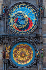 Vertical Prague astronomical clock, Old Town Hall, Prague, Czech Republic.