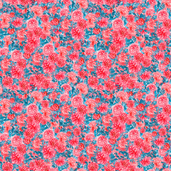 Seamless pattern filled with watercolor roses. Beautiful floral retro background for stickers, invitations, postcards, banners, wrapping paper