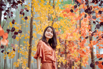 beautiful woman in colorful beautiful flowers.