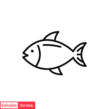 Fish line icon. Simple outline style. Art, life, sea, pisces concept for template design. Vector illustration isolated on white background. Editable stroke EPS 10.