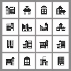 Fototapeta premium Illustration of Building one set Icon Design vector black and white simple house