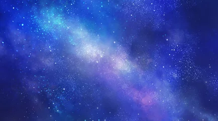 Deurstickers Donkerblauw Blauwe sterrenhemel landschap illustratie