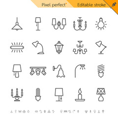Light thin icons. Pixel perfect. Editable stroke.
