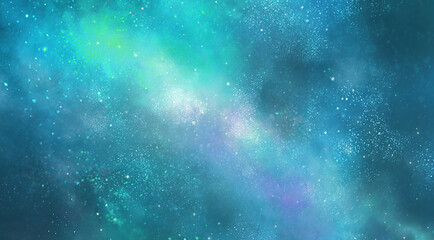 Obraz na płótnie Canvas エメラルドグリーンの星空の風景イラスト