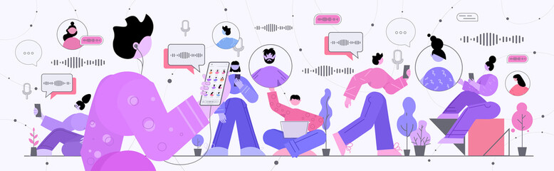 businesspeople communicating by voice messages audio chat application social media online communication concept