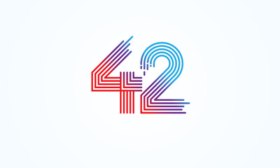 Abstract 42 Number Logo, number 42 monogram line style, usable for anniversary, business and tech logos, flat design logo template, vector illustration	 - obrazy, fototapety, plakaty