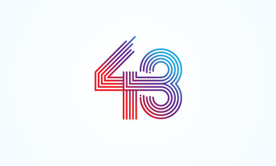 Abstract 43 Number Logo, number 43 monogram line style, usable for anniversary, business and tech logos, flat design logo template, vector illustration	 - obrazy, fototapety, plakaty
