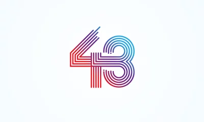 Foto op Aluminium Abstract 43 Number Logo, number 43 monogram line style, usable for anniversary, business and tech logos, flat design logo template, vector illustration  © Jerry