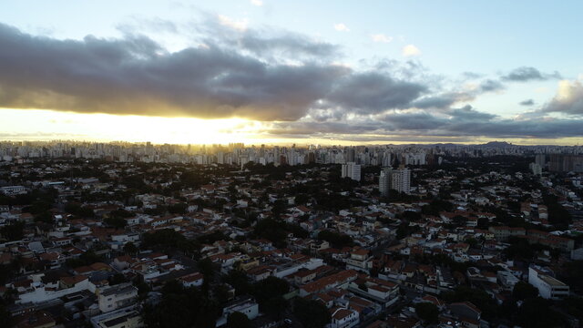 Aerial drone video of the city of S&atilde;o Paulo. Congonhas airport in the background