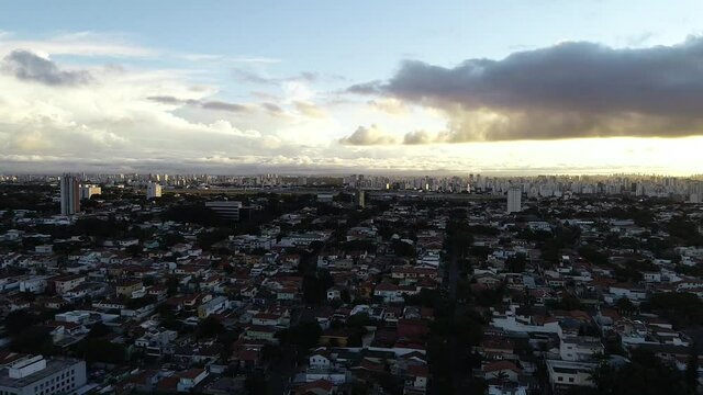 Aerial drone video of the city of S&atilde;o Paulo. Congonhas airport in the background