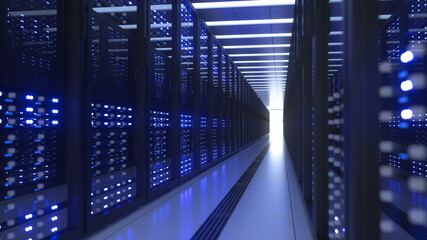 Data Center Computer Racks In Network Security Server Room Cryptocurrency Mining