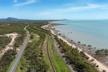 Fototapeta na wymiar Aerial view of Clairview, a town on the Bruce Highway halfway between Rockhampton and Mackay, Queensland, Australia
