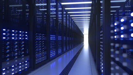 Data Center Computer Racks In Network Security Server Room Cryptocurrency Mining