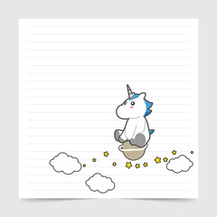 Template background Unicorn clouds and stars on paper