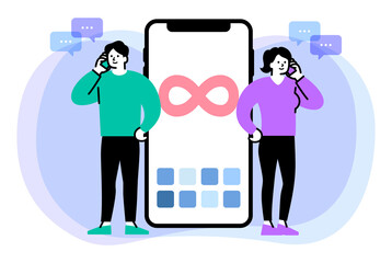 かけ放題で通話をする男女