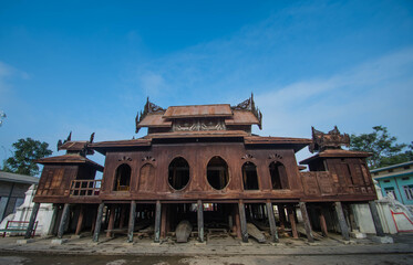 Fototapeta na wymiar Shwe Yan Pe Temple is 120 years old, built of teak, built by Prince Tai Yai in Nyaung Shwe, near Inle Lake, Myanmar.