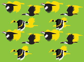 Animal Animation Sequence Woodpecker Hornbill Toucan Flying Cartoon Vector Seamless Wallpaper