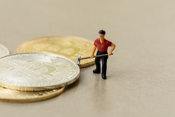 Macro miner figures working on group of bitcoins